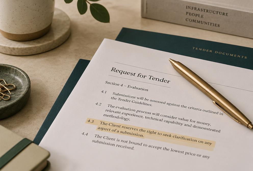 Illustrative tender document with a highlighted evaluation clause